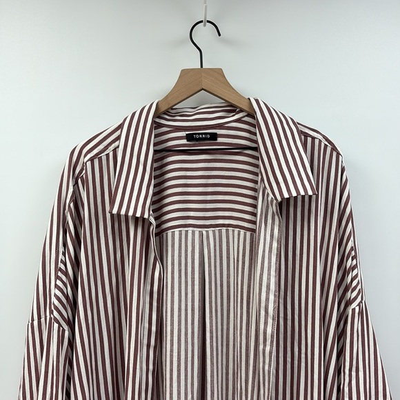 Torrid Gauze Striped Open Front Shirt Tunic Kimono Burgundy - Picture 3 of 9